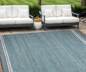 HomeRoots 8' X 10' Teal Striped Hand-Woven Area Rug with Fringe - Artisan Crafted, Durable & Chic Home Accent 557083