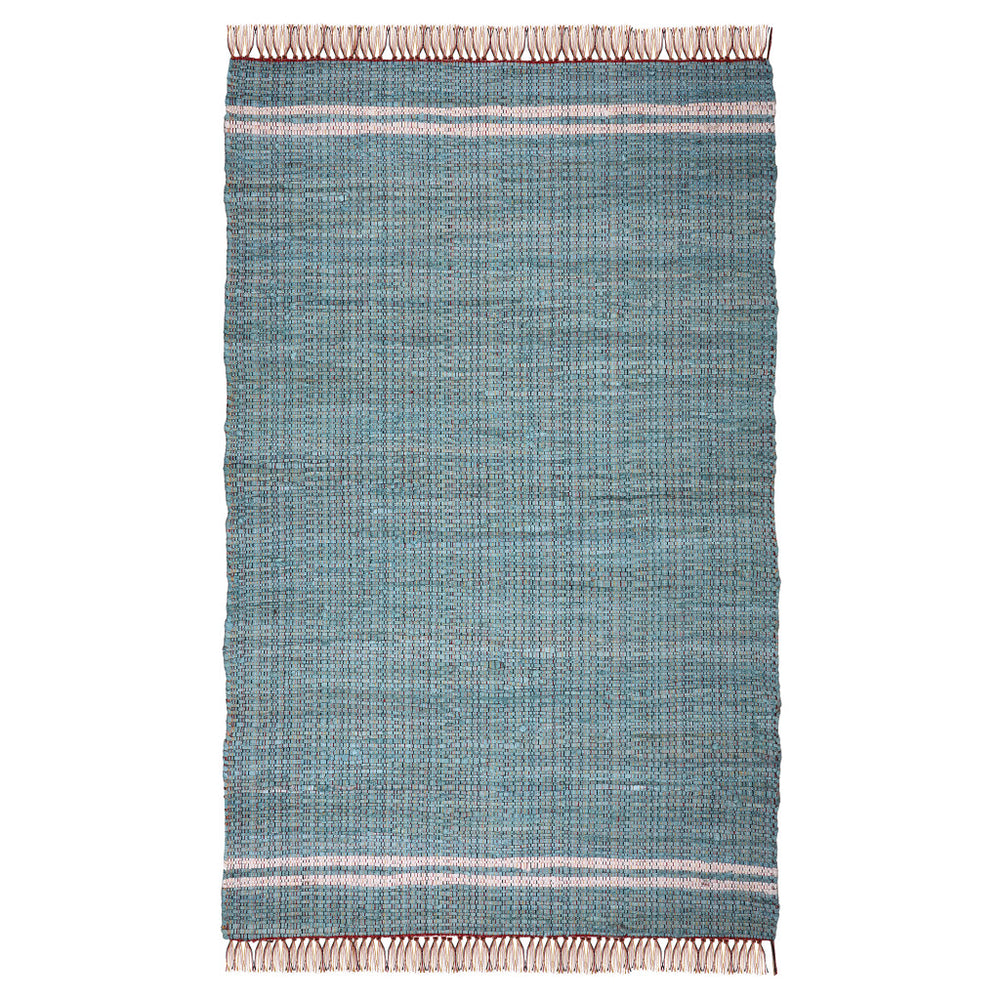 Homeroots 8' X 10' Teal Striped Hand Woven Area Rug With Stylish Fringe - Artisan Crafted For Unique Elegance  Cotton Blend 557083