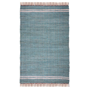 Homeroots 8' X 10' Teal Striped Hand Woven Area Rug With Stylish Fringe - Artisan Crafted For Unique Elegance  Cotton Blend 557083