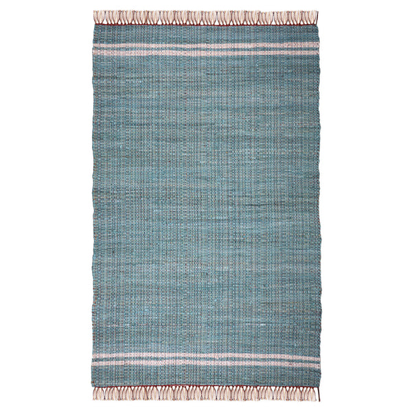 Homeroots 8' X 10' Teal Striped Hand Woven Area Rug With Stylish Fringe - Artisan Crafted For Unique Elegance  Cotton Blend 557083