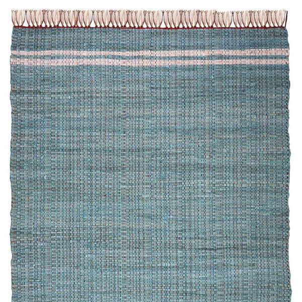 Homeroots 8' X 10' Teal Striped Hand Woven Area Rug With Stylish Fringe - Artisan Crafted For Unique Elegance  Cotton Blend 557083