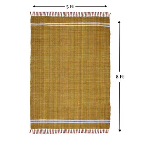 Homeroots 3' X 5' Mustard Striped Hand Woven Area Rug With Chic Fringe - Artisan Crafted For Unique Style  Cotton Blend 557084