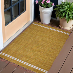 Homeroots 3' X 5' Mustard Striped Hand Woven Area Rug With Chic Fringe - Artisan Crafted For Unique Style  Cotton Blend 557084