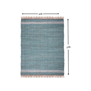 Homeroots 3' X 5' Teal Striped Hand Woven Area Rug With Unique Fringe - Artisan Crafted Accent For Home Decor  Cotton Blend 557085