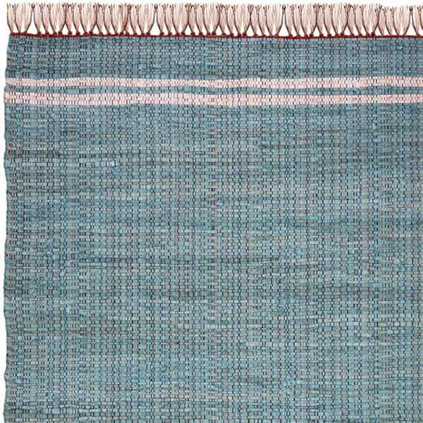 Homeroots 3' X 5' Teal Striped Hand Woven Area Rug With Unique Fringe - Artisan Crafted Accent For Home Decor  Cotton Blend 557085
