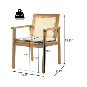 English Elm Christopher Knight Home® - Preston Teak Outdoor Dining Chairs Set of 2 with Beige Cushions, Acacia Wood Frame, Wicker Backrest N775P243309T