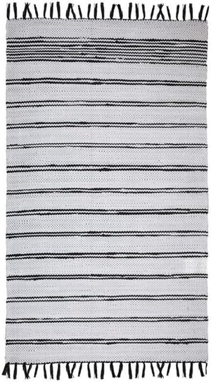 HomeRoots 4' X 6' Hand-Woven Black and White Striped Area Rug with Fringed Tassels for Timeless Elegance 557102