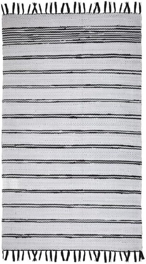 Homeroots 4' X 6' Hand Woven Black And White Striped Area Rug With Fringe – Modern, Unique, And Stylish Decor  Cotton Blend 557102