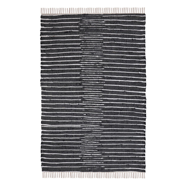 Homeroots 3' Black And White Striped Handmade Area Rug - Unique Indoor Outdoor Design With Fringed Tassels  Cotton Blend 557106