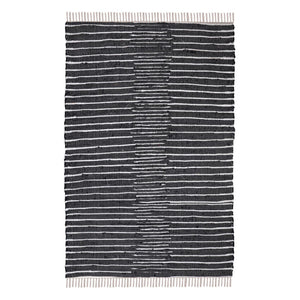 HomeRoots 8' Black and White Striped Hand-Woven Area Rug with Fringe – Modern Artisan Charm for Any Room 557109