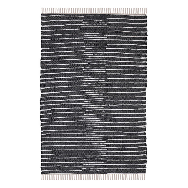 HomeRoots 8' Black and White Striped Hand-Woven Area Rug with Fringe – Modern Artisan Charm for Any Room 557109