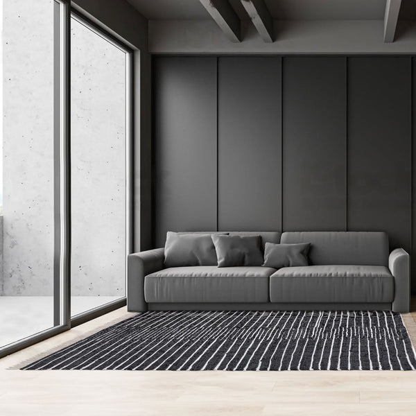 Homeroots 8' X 10' Hand Woven Black And White Striped Area Rug With Fringe - Modern Artistry For Your Home  Cotton Blend 557109