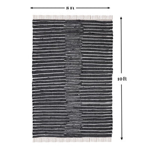 Homeroots 8' X 10' Hand Woven Black And White Striped Area Rug With Fringe - Modern Artistry For Your Home  Cotton Blend 557109
