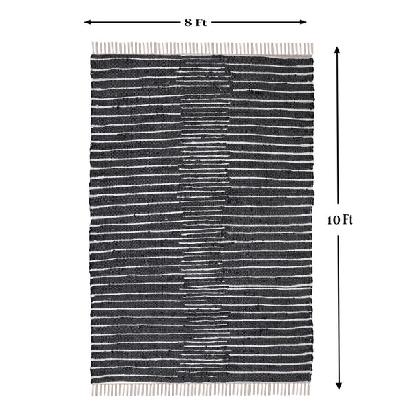 Homeroots 8' X 10' Hand Woven Black And White Striped Area Rug With Fringe - Modern Artistry For Your Home  Cotton Blend 557109