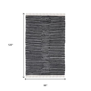 Homeroots 8' X 10' Hand Woven Black And White Striped Area Rug With Fringe - Modern Artistry For Your Home  Cotton Blend 557109