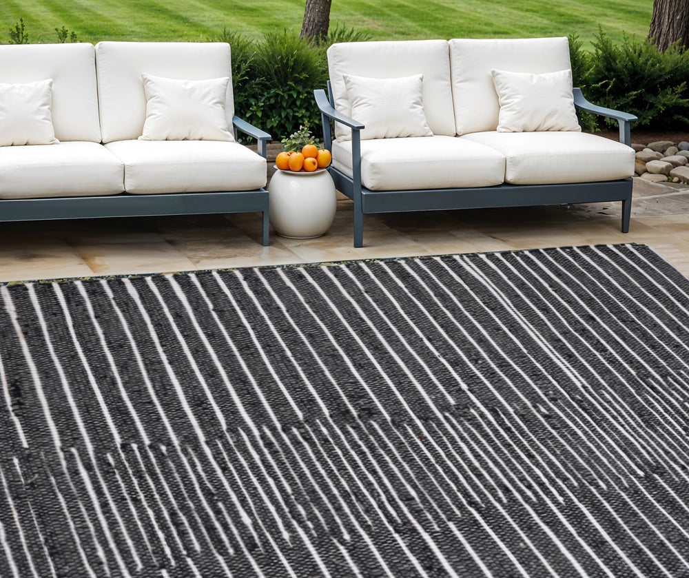 Homeroots 8' X 10' Hand Woven Black And White Striped Area Rug With Fringe - Modern Artistry For Your Home  Cotton Blend 557109