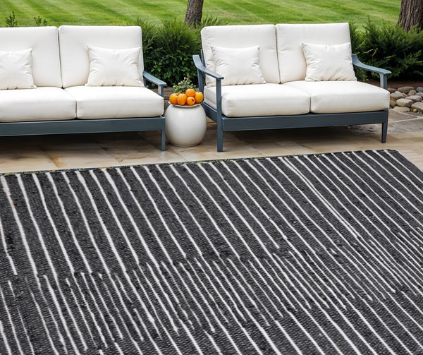 Homeroots 8' X 10' Hand Woven Black And White Striped Area Rug With Fringe - Modern Artistry For Your Home  Cotton Blend 557109