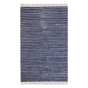 Homeroots 3' Navy And White Striped Handmade Area Rug – Stylish Indoor Outdoor Décor With Tassel Fringe!  Cotton Blend 557111