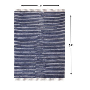Homeroots 3' Navy And White Striped Handmade Area Rug – Stylish Indoor Outdoor Décor With Tassel Fringe!  Cotton Blend 557111