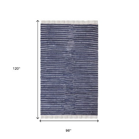 Homeroots 8' X 10' Hand Woven Navy And White Striped Area Rug With Fringe – Unique Artisan Craftsmanship!  Cotton Blend 557114