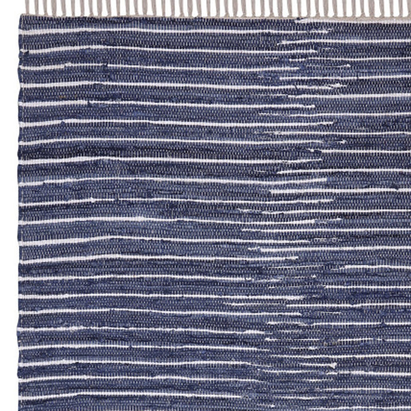 Homeroots 8' X 10' Hand Woven Navy And White Striped Area Rug With Fringe – Unique Artisan Craftsmanship!  Cotton Blend 557114