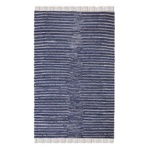 HomeRoots 8' X 10' Hand-Woven Navy and White Striped Area Rug with Fringe - Durable, Coastal Charm for Any Room 557114