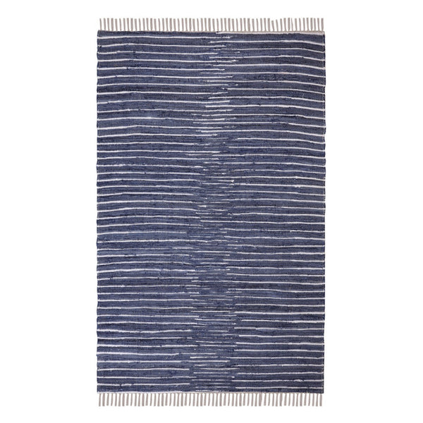 HomeRoots 8' X 10' Hand-Woven Navy and White Striped Area Rug with Fringe - Durable, Coastal Charm for Any Room 557114
