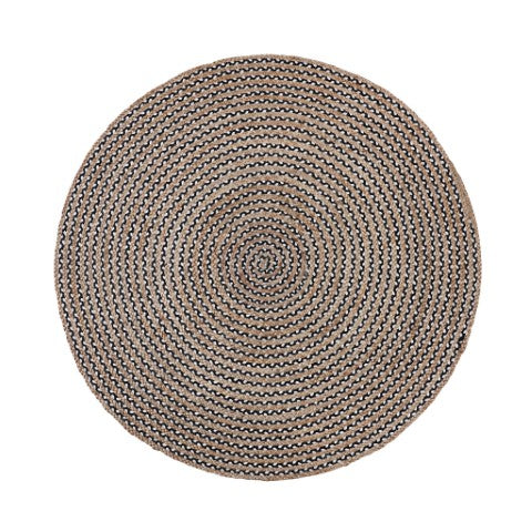 Homeroots 6' Hand Woven Natural & Black Jute Round Rug - Artisan Crafted, Unique Geometric Design For Home Decor  Jute 557130