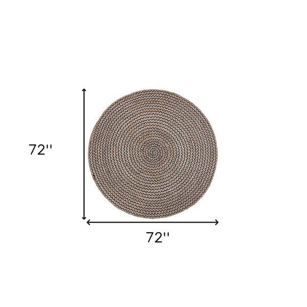 Homeroots 6' Hand Woven Natural & Black Jute Round Rug - Artisan Crafted, Unique Geometric Design For Home Decor  Jute 557130