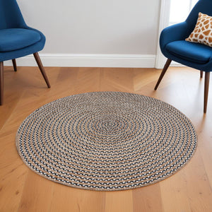 Homeroots 6' Hand Woven Natural & Black Jute Round Rug - Artisan Crafted, Unique Geometric Design For Home Decor  Jute 557130