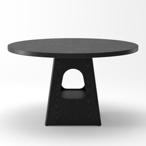 English Elm Round Farmhouse Dining Table 47 Inch Wooden Top with Lower Storage Shelf Seats Six Black W757P367147