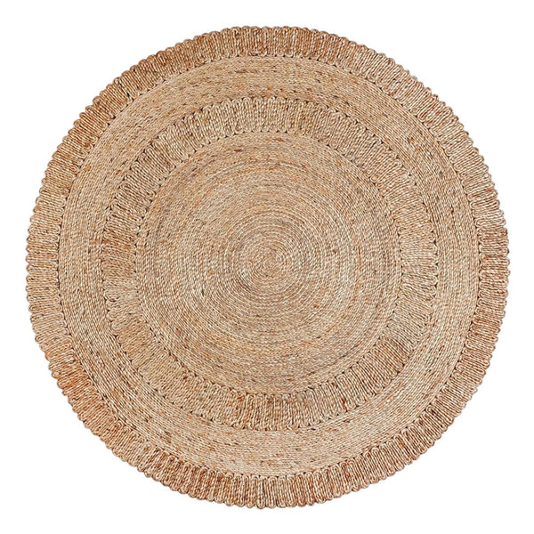 HomeRoots 6' Natural Jute Round Rug - Hand-Braided Geometric Design for Living Rooms, Entryways & Dining Areas 557131