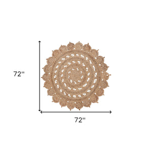 Homeroots 6' Natural Jute Floral Medallion Hand Braided Round Rug - Stylish, Durable, And Perfect For Any Room  Jute 557132