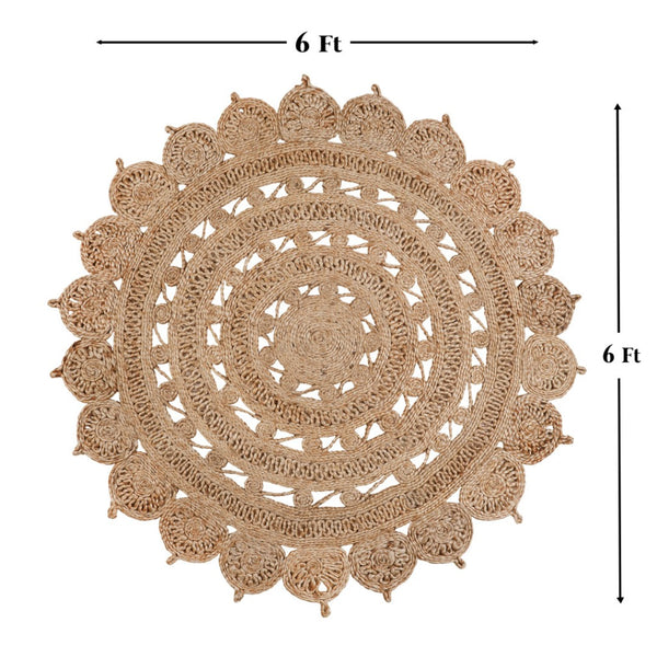Homeroots 6' Natural Jute Floral Medallion Hand Braided Round Rug - Stylish, Durable, And Perfect For Any Room  Jute 557132
