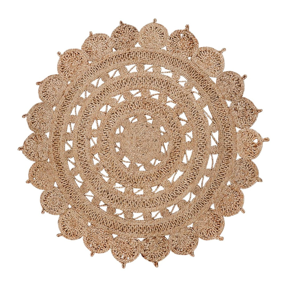 HomeRoots 6' Hand-Braided Natural Jute Round Rug with Floral Medallion – Perfect for Cozy Living Spaces! 557132