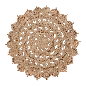 HomeRoots 6' Hand-Braided Natural Jute Round Rug with Floral Medallion – Perfect for Cozy Living Spaces! 557132