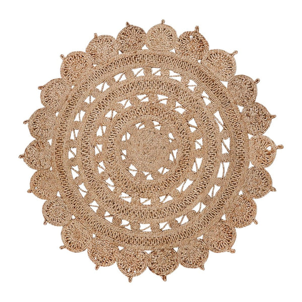HomeRoots 6' Hand-Braided Natural Jute Round Rug with Floral Medallion – Perfect for Cozy Living Spaces! 557132