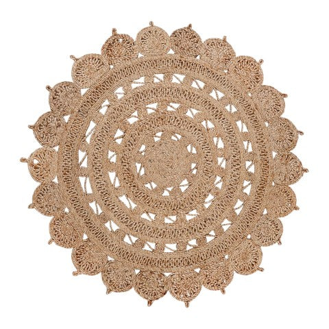 Homeroots 6' Natural Jute Floral Medallion Hand Braided Round Rug - Stylish, Durable, And Perfect For Any Room  Jute 557132