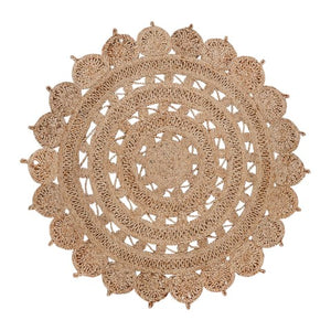 Homeroots 6' Natural Jute Floral Medallion Hand Braided Round Rug - Stylish, Durable, And Perfect For Any Room  Jute 557132