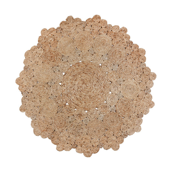 HomeRoots 6' Natural Jute Round Rug - Hand-Braided Geometric Design for Stylish Warmth in Any Room 557133