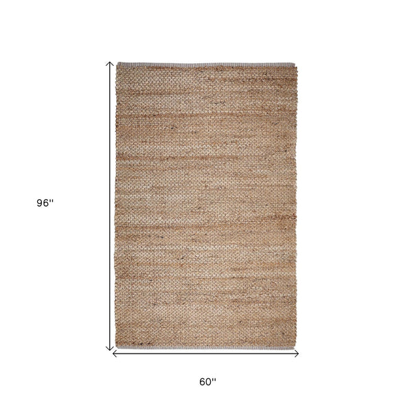 Homeroots 5' Natural Jute Hand Woven Area Rug - Unique Artisan Craftsmanship For Warmth & Style In Any Space  Jute 557135