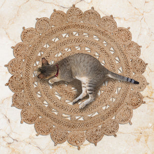 Homeroots 4' Natural Jute Floral Medallion Hand-braided Round Rug - Stylish, Cozy, And Perfect For Any Space!  Jute 557139