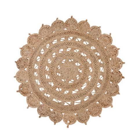 Homeroots 4' Natural Jute Floral Medallion Hand-braided Round Rug - Stylish, Cozy, And Perfect For Any Space!  Jute 557139