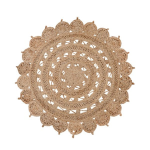 Homeroots 4' Natural Jute Floral Medallion Hand-braided Round Rug - Stylish, Cozy, And Perfect For Any Space!  Jute 557139