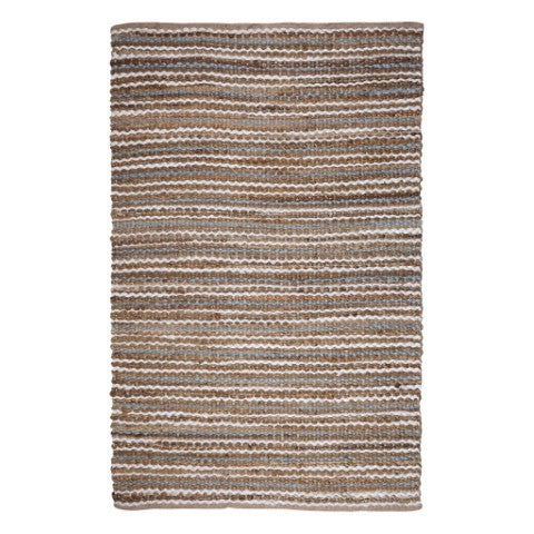 Homeroots 4' Jute Striped Area Rug - Hand Woven Brown, White & Gray Design For Cozy & Stylish Spaces  Jute 557141