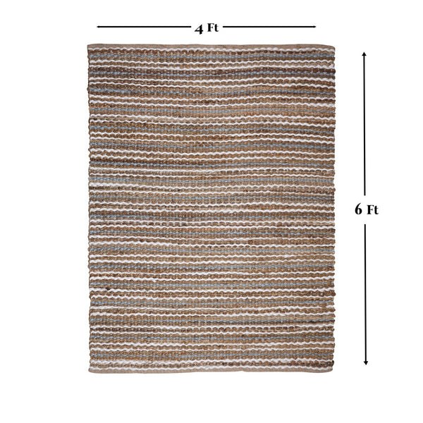 Homeroots 4' Jute Striped Area Rug - Hand Woven Brown, White & Gray Design For Cozy & Stylish Spaces  Jute 557141