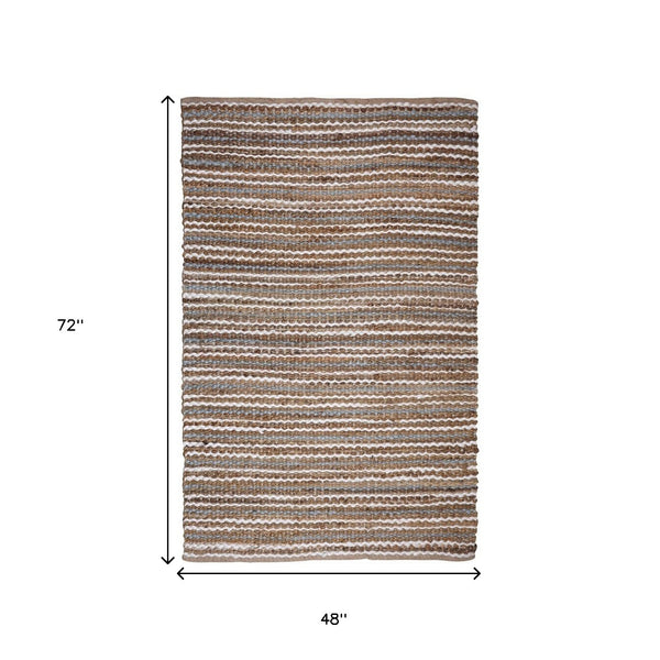 Homeroots 4' Jute Striped Area Rug - Hand Woven Brown, White & Gray Design For Cozy & Stylish Spaces  Jute 557141