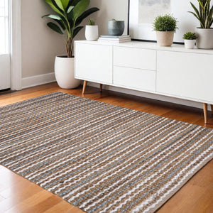 Homeroots 4' Jute Striped Area Rug - Hand Woven Brown, White & Gray Design For Cozy & Stylish Spaces  Jute 557141