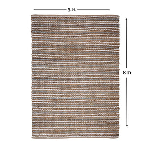 Homeroots 5' Hand Woven Jute Striped Area Rug In Brown, White & Gray - Unique Artisan Crafted Home Decor Piece  Jute 557142