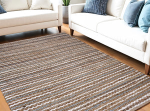 Homeroots 5' Hand Woven Jute Striped Area Rug In Brown, White & Gray - Unique Artisan Crafted Home Decor Piece  Jute 557142